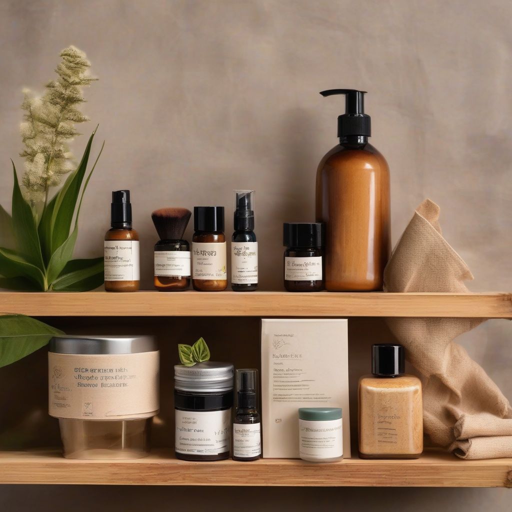 Eco-Friendly Beauty Products on a Wooden Shelf